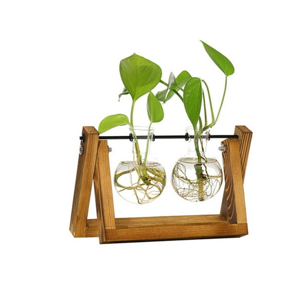Promotion Clearance! Plant Terrarium with Wooden Stand, Air Planter Bulb Glass Vase Metal Swivel Holder Retro Tabletop for Hydroponics Office Decoration A2 - Walmart.com