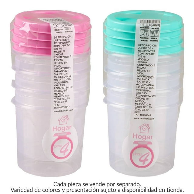 Juego de Recipientes Prichos Herméticos con Tapa 325 ml Varios Modelos 4 Piezas