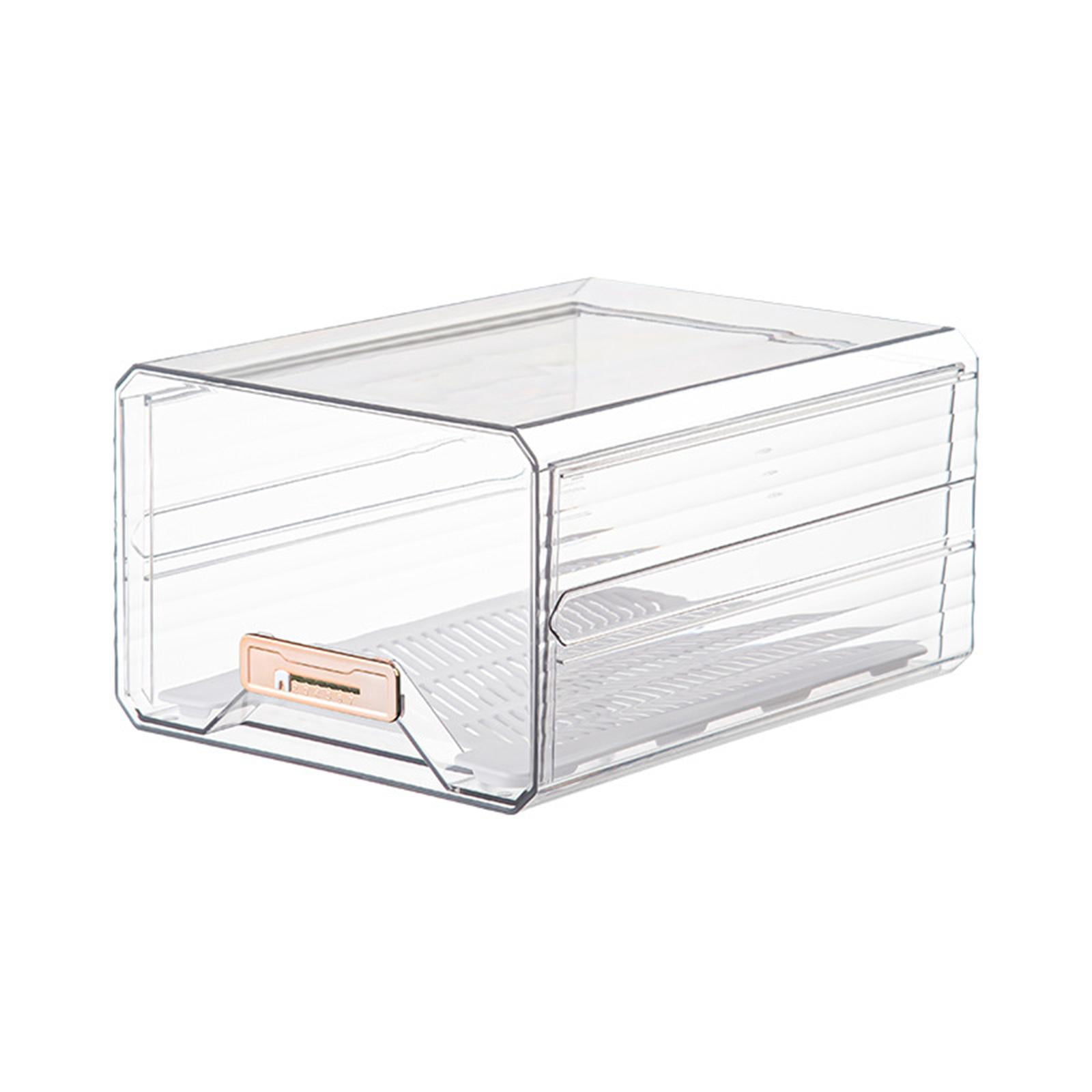 Tongina Refrigerator Organizer Bin Acrylic Clear with Drain Tray Stackable Drawer Egg Container Egg Tray Organizer for Pantry Cabinet