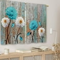 thumbnail image 3 of Farmhouse Flower Floral Kitchen Curtains Rustic Teal Turquoise Dahlia Small Short Cafe Window Curtains Country Blue Vintage Bathroom Drapes Treatment Tier Curtains 2 Panels (27.5x36 Inch), 3 of 6
