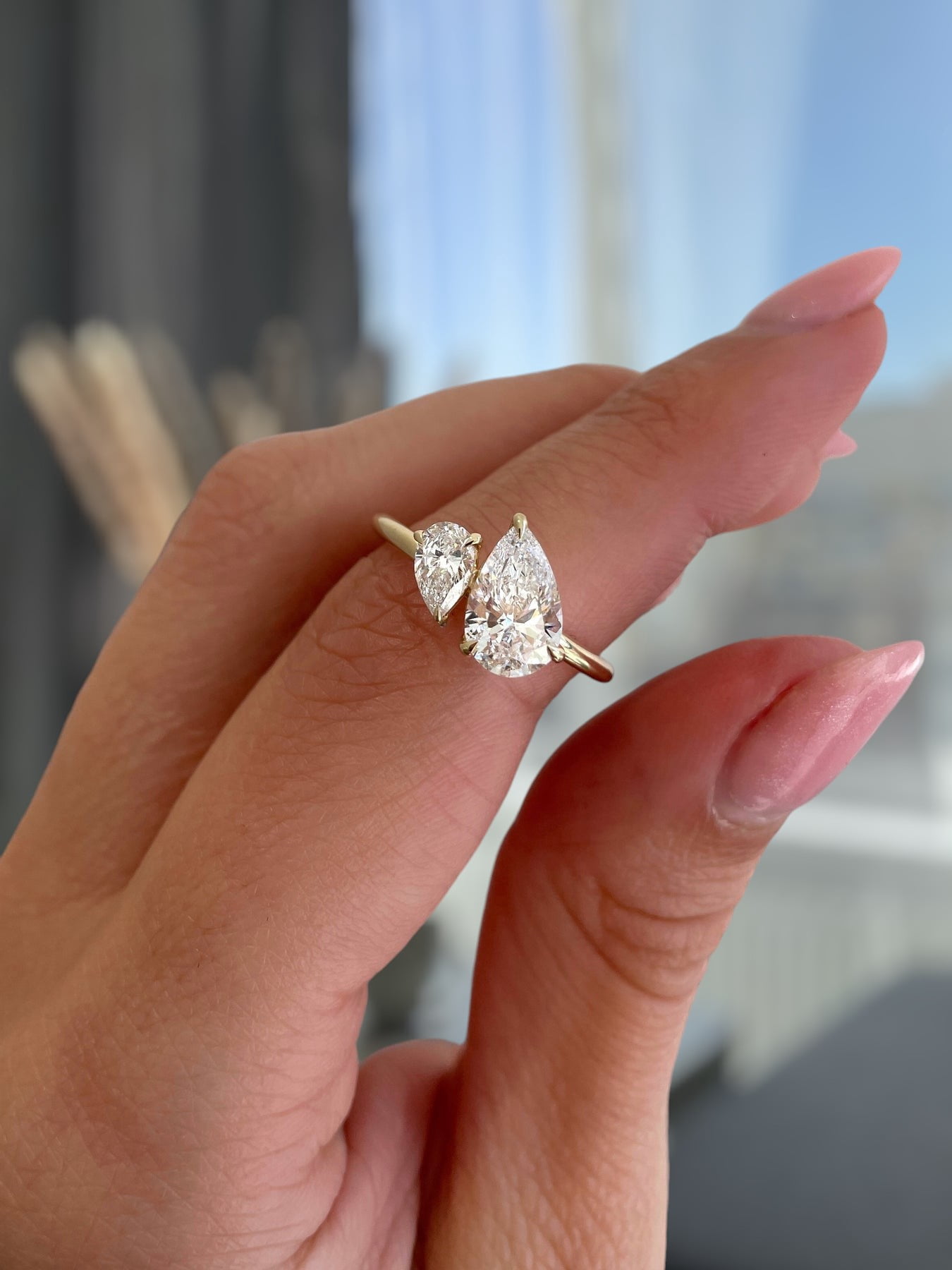 ESTE ORIGIN 2.5Ct Double Pear Toi et Moi Moissanite Engagement Ring 10K Rose Gold Two Stone Ring for Women US 7