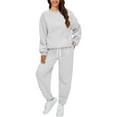 thumbnail image 2 of BLOCLOALO 2 Piece Lounge Set Long Sleeve Pullover Sweatshirts Fashionable Sports Casual Jacket Trousers Round Neck Suit Sweatpants and Sweatshirt Set Plus Size Workout Sets Casual Sets White L, 2 of 7