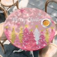 thumbnail image 2 of Pink Christmas Tree Round Tablecloth, Fitted Table Cover with Elastic for 45"-54" Round Tables, Pink Xmas Tree Snowflake Luxury Table Cloth Outdoor Indoor Dinning Party Waterproof Tablecloths, 2 of 7