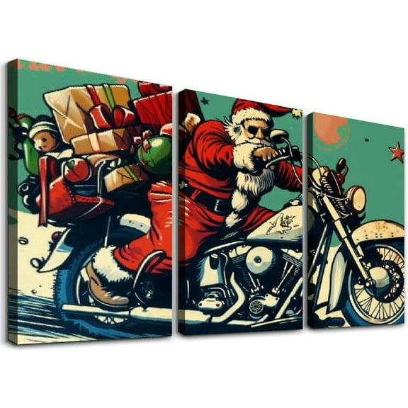 Ullo0ord Canvas Wall Art Painting One Panel Vintage Santa Claus Delivering Christmas Gifts Artwork Prints, Modern Framed Canvas Wall Decor for Living Room Bedroom Bathroom