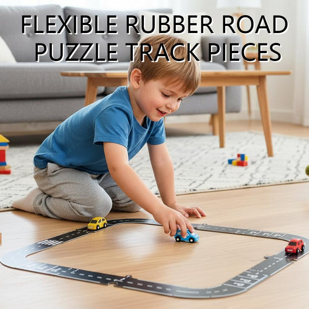 Flexible Rubber Road Puzzle Track Pieces,Waterproof Modular Puzzle Car Highway Tracks,Gift for Indoor