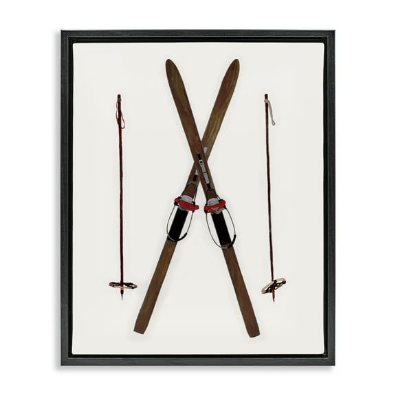 Stupell Industries Minimal Winter Skis Sports Painting Black Floater Framed Canvas Art Prints Wall Art, 17 x 21
