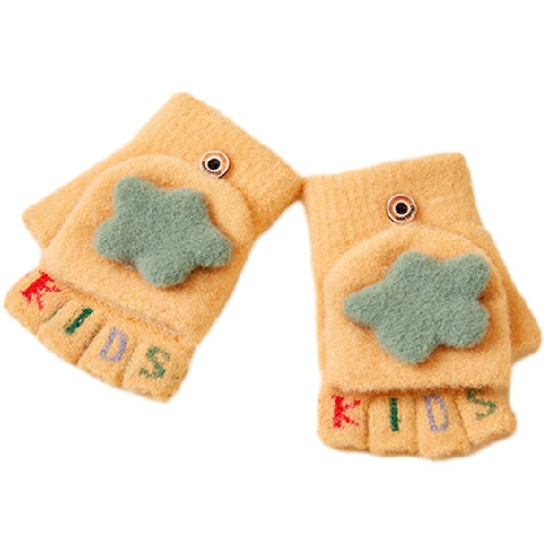 Guantes convertibles con parte superior abatible para niños, manoplas de punto cálidas sin dedos para niños y niñas de 4 a 12 años