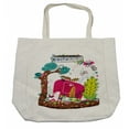 thumbnail image 1 of Animal Shopping Bag, Colorful Handdrawn Animals Squirrel Tree Floral Jungle Nature Illustration, Eco-Friendly Reusable Bag for Groceries Beach and More, 15.5" X 14.5", Cream, by Ambesonne, 1 of 2