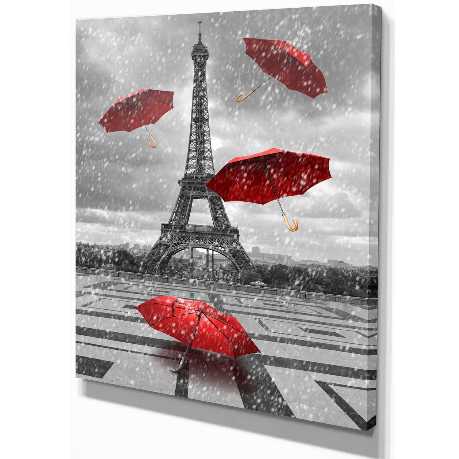 Designart Parapluie Volant avec Tour Eiffel Art mural sur toile