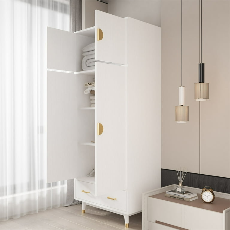 UBesGoo Wood Closet Wardrobe with 2 Drawers, Freestanding Armoire Cabinet with Optional Shelves&Hanging Rail, Functional Clothes Storage Organizer, UBesGoo Wood Closet Wardrobe with 2 Drawers, Freestanding Armoire Cabinet with Optional Shelves&Hanging Rail, Functional Clothes Storage Organizer,