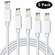 HONGGE 5 Pack 3,3,6,6,10ft iPhone Cable/Data Sync iPhone USB Cable Cord Compatible with iPhone X Case/8/8 Plus/7/7 Plus/6/6s Plus/5s/5(White)
