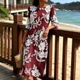 thumbnail image 7 of VBVC Women's and Women's Plus 3/4 Sleeve Midi Dress, Summer Casual Crew Neck Dress For Women, Ladies' Loose Fit Floral Dress with Pockets,Wine,S-5XL, 7 of 7