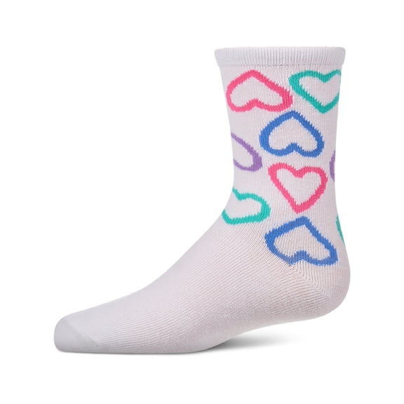 MeMoi Girls "All Over Hearts" Cotton-Rich Novelty Crew Sock - Girls - Female, 10, White