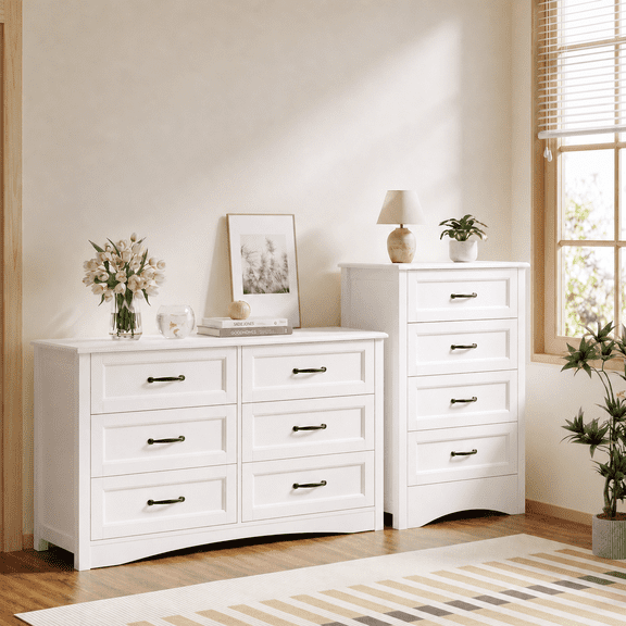 Asofer Bedroom Furniture Set - Includes 6 Drawer Dresser & 5 Drawer Dresser, White