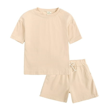 

Toddler Kids 2 Piece Tracksuit Summer Outfits Solid Short Sleeve T Shirt With Shorts Set