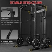 Mikolo Multi-Functional Squat Rack with LAT Pulldown System Exercise Power Cages, Metal Black