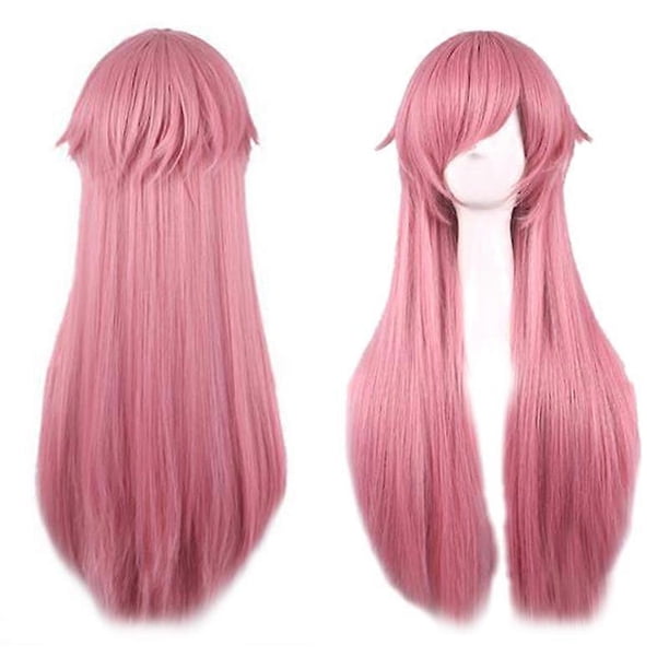 80cm Long Straight Anime Wig Mirai Nikki Synthetic Pink Hair Wigs Cosplay for The Future Diary Yuno Gasai