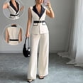 thumbnail image 5 of MLCDZ Two Piece Dressy Sets for Women Collar Sleeveless Top and Wide Leg Loose Straight Pants with Pockets Suits Set Office Work Business Casual Outfits, 5 of 7