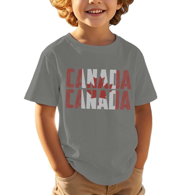 T-Shirt pour Enfants Fête du Canada Drapeau du Canada Col Rond Manches Courtes Tee Filles Fête du Canada Imprimé Graphique Fête Enfants Fille Fête du Canada Col Rond T-Shirt Drapeau Canadien Imprimé