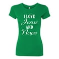 thumbnail image 2 of Wild Bobby I Love Jesus and Naps Inspirational/Christian Women Slim Fit Junior Tee, Kelly, X-Large, 2 of 5