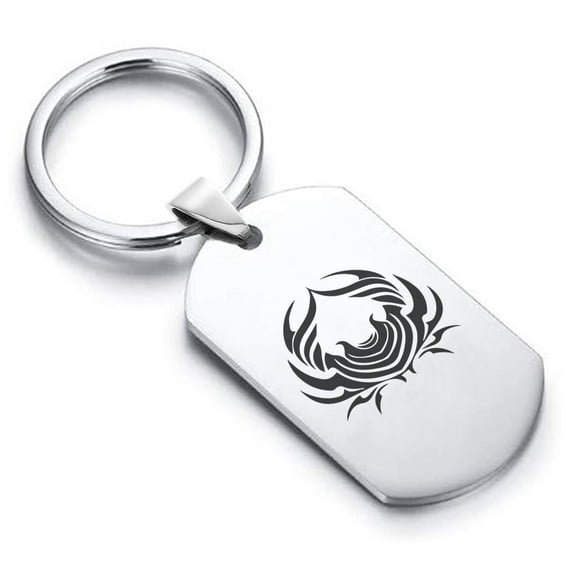 Stainless Steel Tribal Cancer Zodiac (Crab) Dog Tag Keychain Circle Ring
