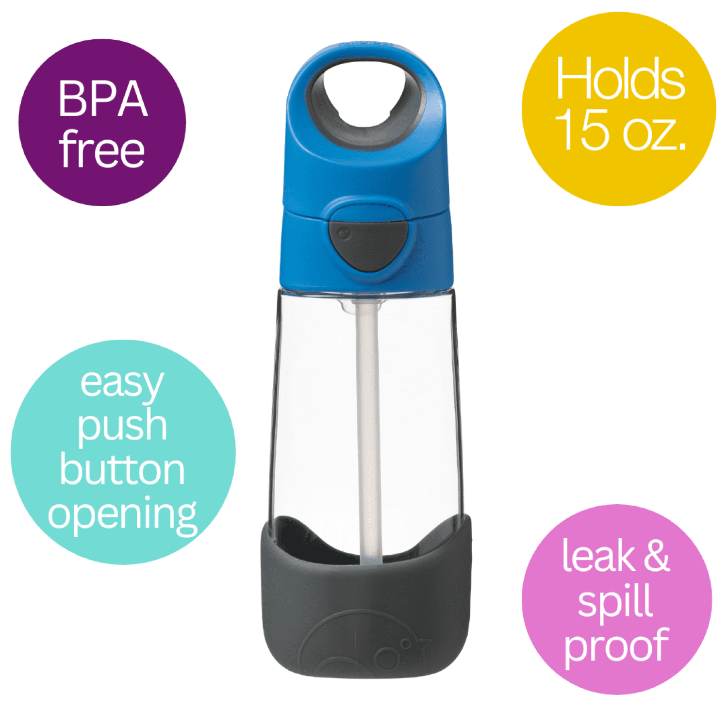 b.box 15 oz Tritan Drink Bottle: Kids Water Bottle w/ Straw & Lid for School, Travel, Daycare. Spill & Leak Proof. Easy Grip Triangle Shape. BPA Free, Dishwasher Safe.