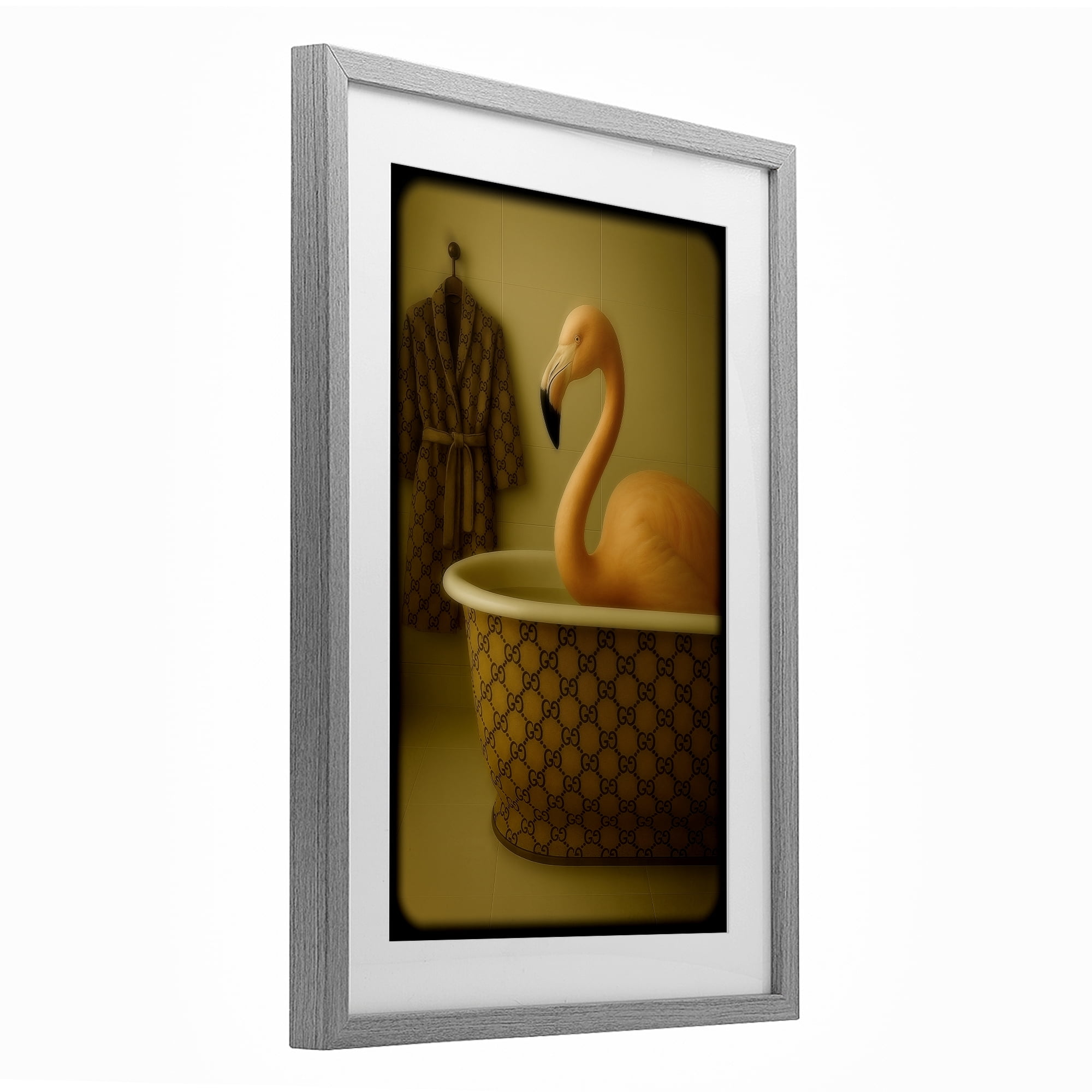 Stupell Industries Couture Flamingo in Luxury Tub Gray Framed Print Under Glass, design by Grotto Studios