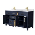 thumbnail image 3 of Wyndham Collection Beckett 60" Wood Double Bathroom Vanity in Blue/Gold, 3 of 6
