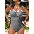 thumbnail image 6 of DOKOTOO Womens Bathing Suits Tummy Control High Cut One Piece Swimsuits Summer Beach Swimwear Black Striped M US8-10, 6 of 10