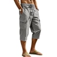 thumbnail image 2 of cfhntfmh Mens Capri Pants Casual Lightweight Elastic Waist Cargos Drawstring Beach Yoga Pants with Pockets (Gray,XX-Large), 2 of 7