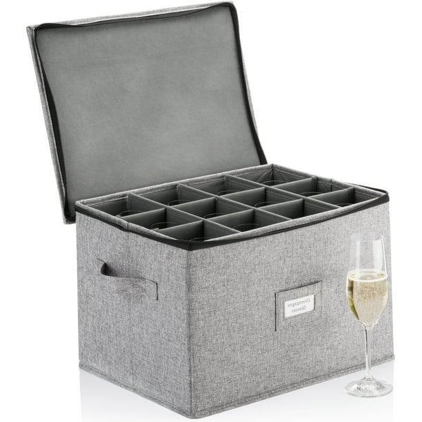 Hard Shell Champagne Flute Storage Box Holds 12 Stemware Glasses