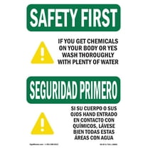 OSHA SAFETY FIRST Sign - You Get Chemicals Body Eyes Bilingual | Plastic Sign | Protect Your Business, Work Site, Warehouse & Shop Area | Made in the USA