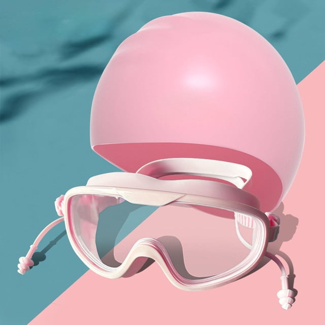 Gafas de natación y gorra con tapones para los oídos protección ligera adultos gafas de baño ajustables gafas de baño para buceo en la piscina Rosa