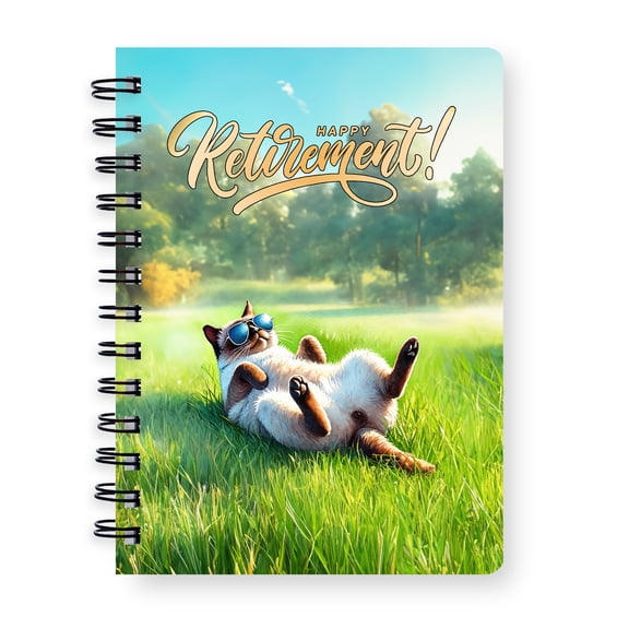 Happy Retirement with Siamese Enjoy Life Rest Time Spiral Bound Journal Cat Lover Kitten Owner Gifts 5x7in Spiral Notebook - 02027