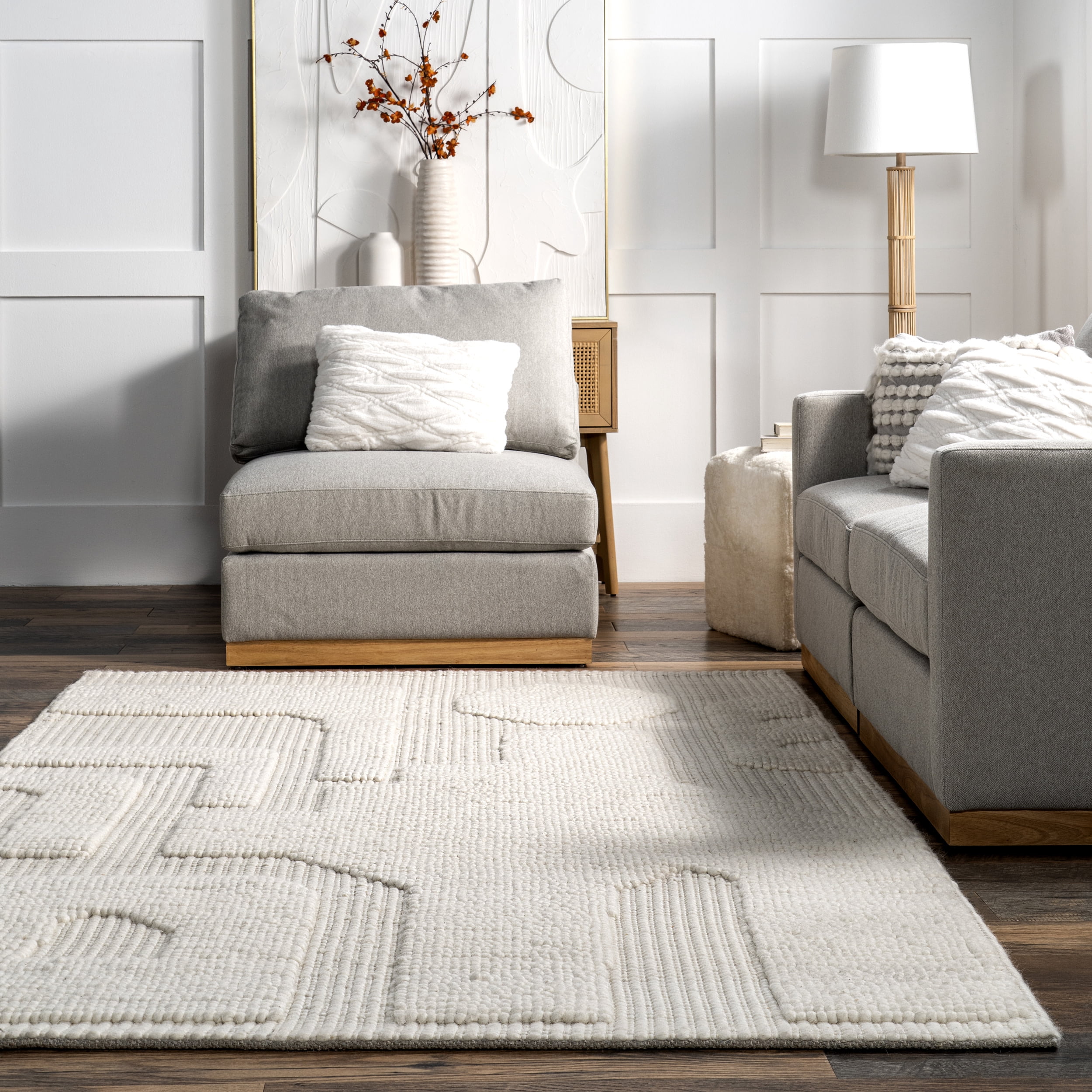 nuLOOM AvionTextured Geometric Wool Area Rug, 4' x 6', Ivory