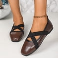 thumbnail image 2 of SuTry Women's Square Toe Mary Jane Flats Elastic Crisscross Strap Glossy PU Leather Lightweight Comfortable Slip On Casual Office Daily Walking Shoes(39), 2 of 8