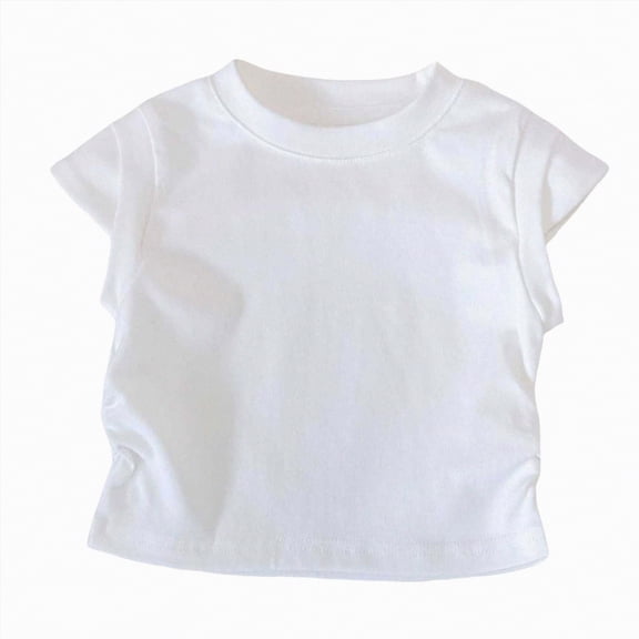 Toddler Girls Ruffle Sleeve solid color T Shirts Summer Short Sleeve 0-24 Months 2t 3t 4t 5t 6t 7t Casual Cute Crewneck Tops Tees Gibobby,2-3 Years,White