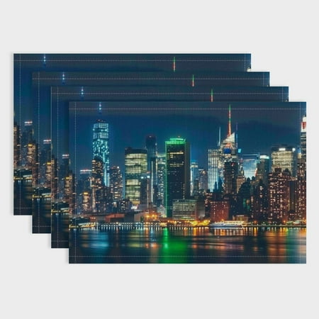 

Shiartex City Skyline Linen Cloth Placemats Set of 4 for Birthday Parties Christmas Restaurants Buffets - Home Decoration 18x12in