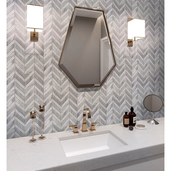 Apollo Tile   5 pack Gray and White 11-in. x 11.8-in. Chevron Polished Marble Mosaic Tile (4.51 Sq ft/case)