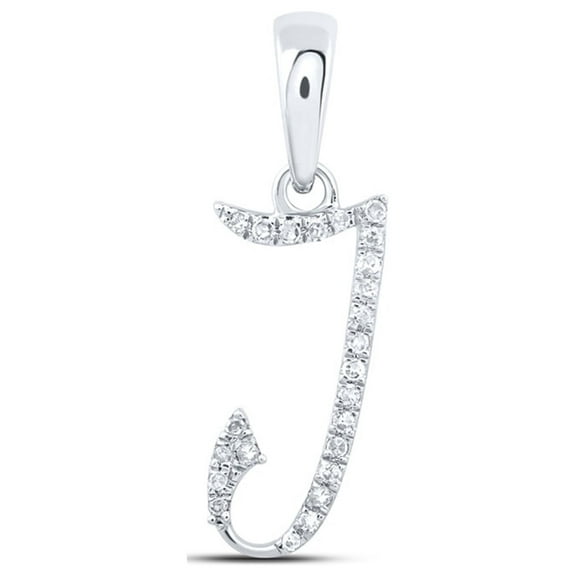 10kt White Gold Womens Round Diamond J Initial Letter Pendant 1/20 Cttw
