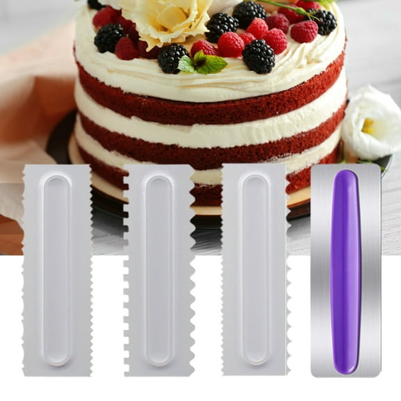 Ludlz 4 Pcs/set Cake Scraper Decorating Plastic Sawtooth Comb Mousse Butter Cream Cake Edge Tools Plastic Sawtooth Cake Icing Smoother Kitchen Baking Cake Edge DIY Tool