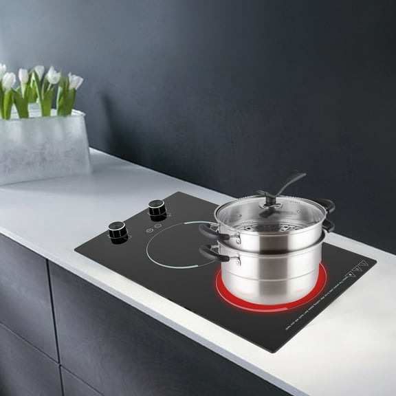 Double Induction Cooktop, 2100W Total Power with Dual Heating Zones, 9 Power Levels & Timer, for Kitchen and Commercial Use
