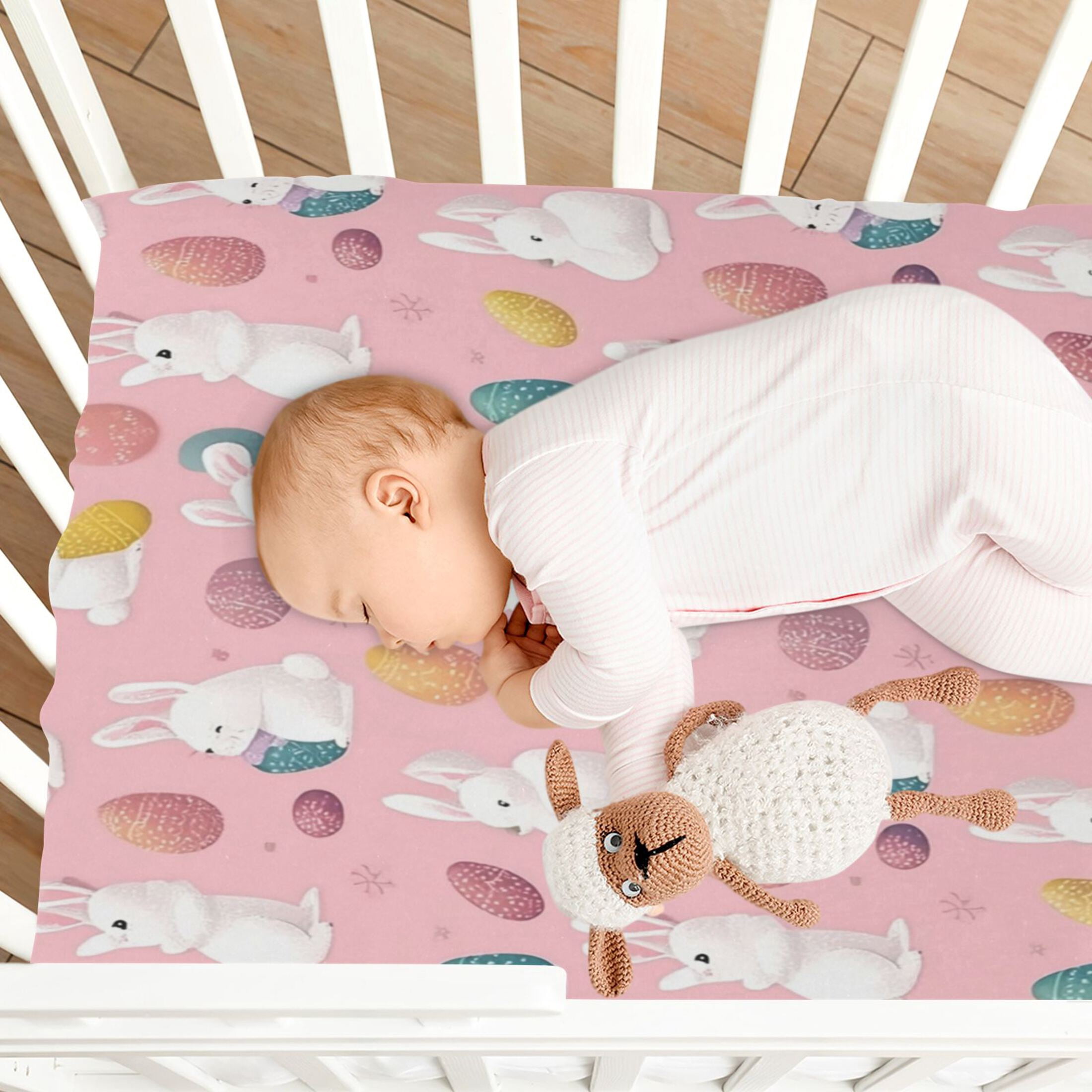 Baby Essentials 52”x 28”- Standard Cotton-like Modal Elastic- A White Rabbit Design Crib Sheets for Newborns and Toddlers