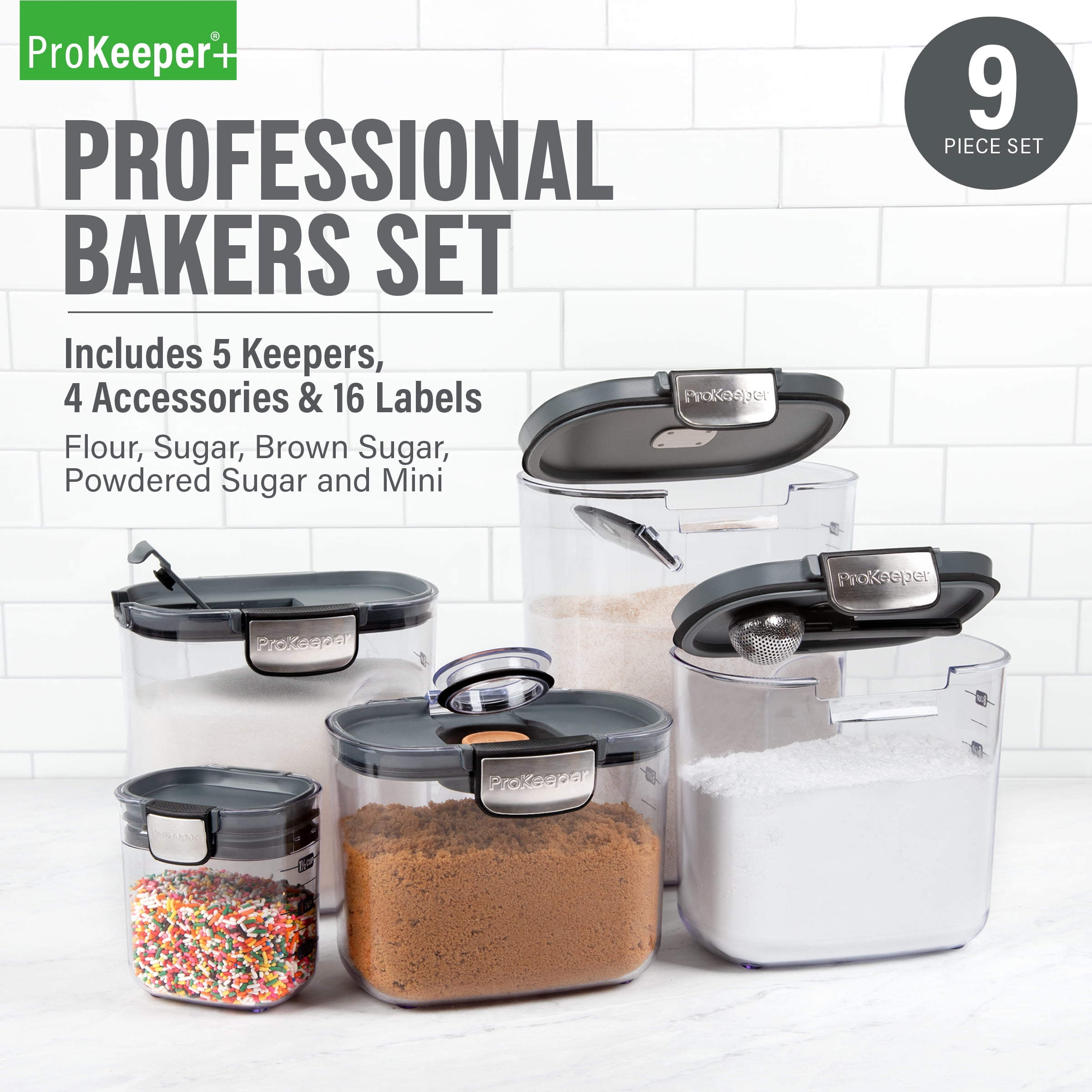 ProKeeper+ 9-Piece Baker's Storage Container Set with Airtight Seal for Pantry Organization