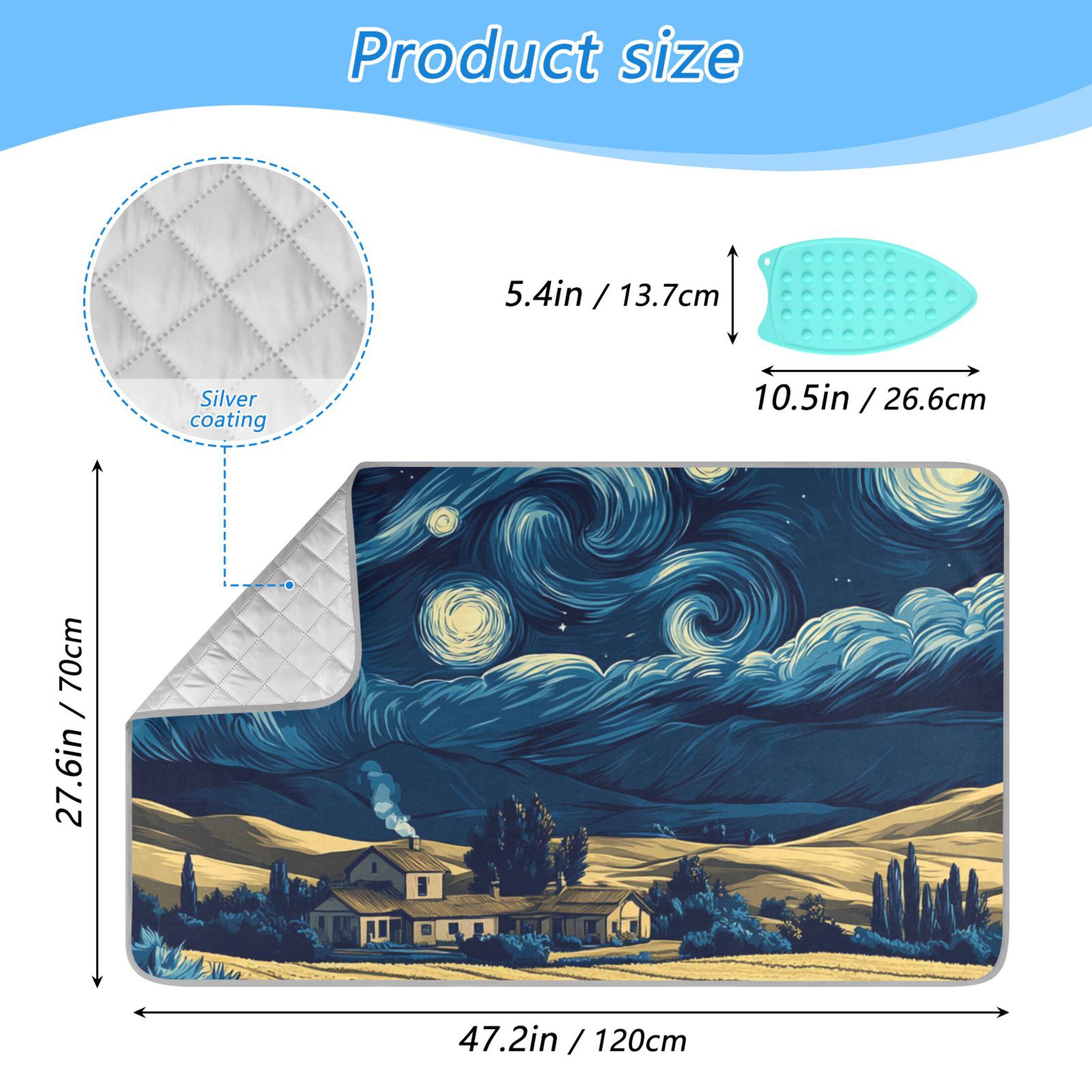 Night Sky over Fields Ironing Mat Blanket for Table Top Travel Portable Ironing Board Pad 47.2x27.6 Inch