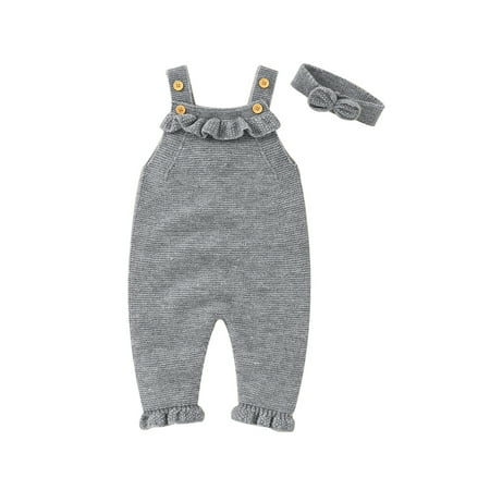 

Bagilaanoe Toddler Baby Girl Knit Jumpsuit Sleeveless Romper Strap Overalls + Headband 3M 6M 9M 12M 18M 24M 3T Long Pants Fall Casual Outfits