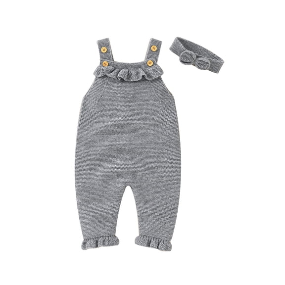 Bagilaanoe Toddler Baby Girl Knit Jumpsuit Sleeveless Romper Strap Overalls Headband 3M 6M 9M 12M 18M 24M 3T Long Pants Fall Casual Outfits