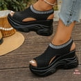 thumbnail image 3 of Rokment Platform Wedge Walking Sandals for Women Comfortable Breathable Athletic Mesh Knit Stretchy Chunky High Heels Slip on Fashion Sneakers Casual Open Toe Heeled Summer Shoes Black Size 6.5, 3 of 6