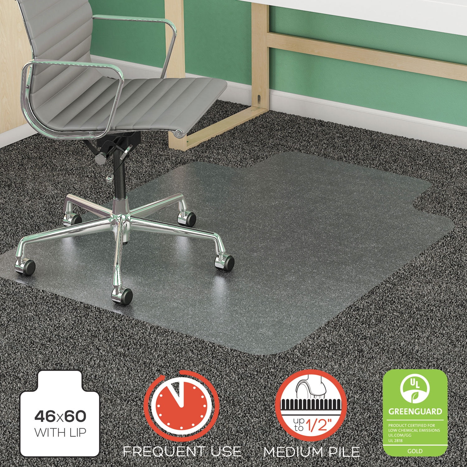 Deflecto Supermat Frequent Use Chair Mat For Medium Pile Carpet, 46 X