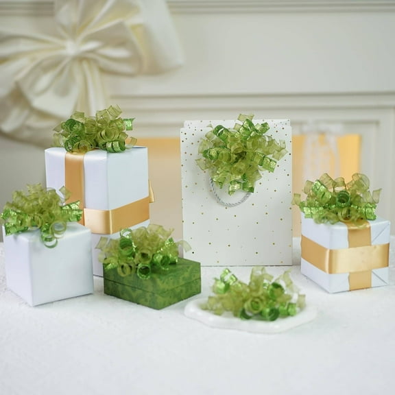 12 Counts Moss Green Curly Ribbon Bows Green ribbon for Gift Wrapping, Self Adhesive Burst Gift Bow for Presents, Birthday, Christmas, Holiday Party Favors, Thanksgiving Treat Bags, Wedding 5 inch